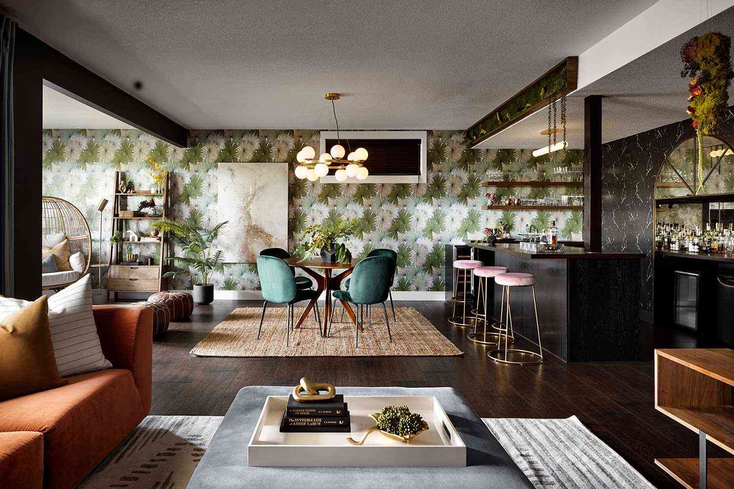 Elegant completed wallpaper installation in a living interior