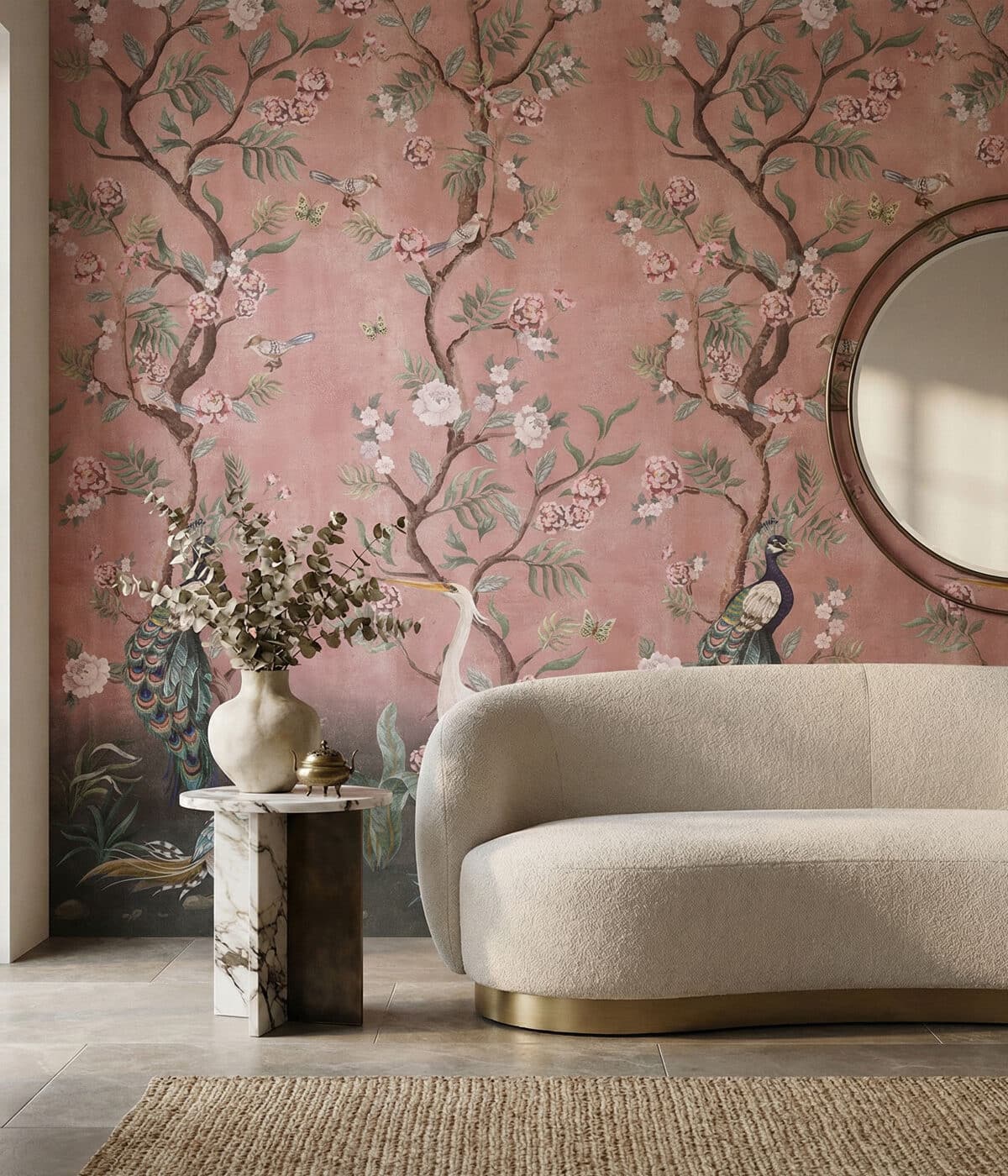 Elegant tiger patterned wallpaper feature wall