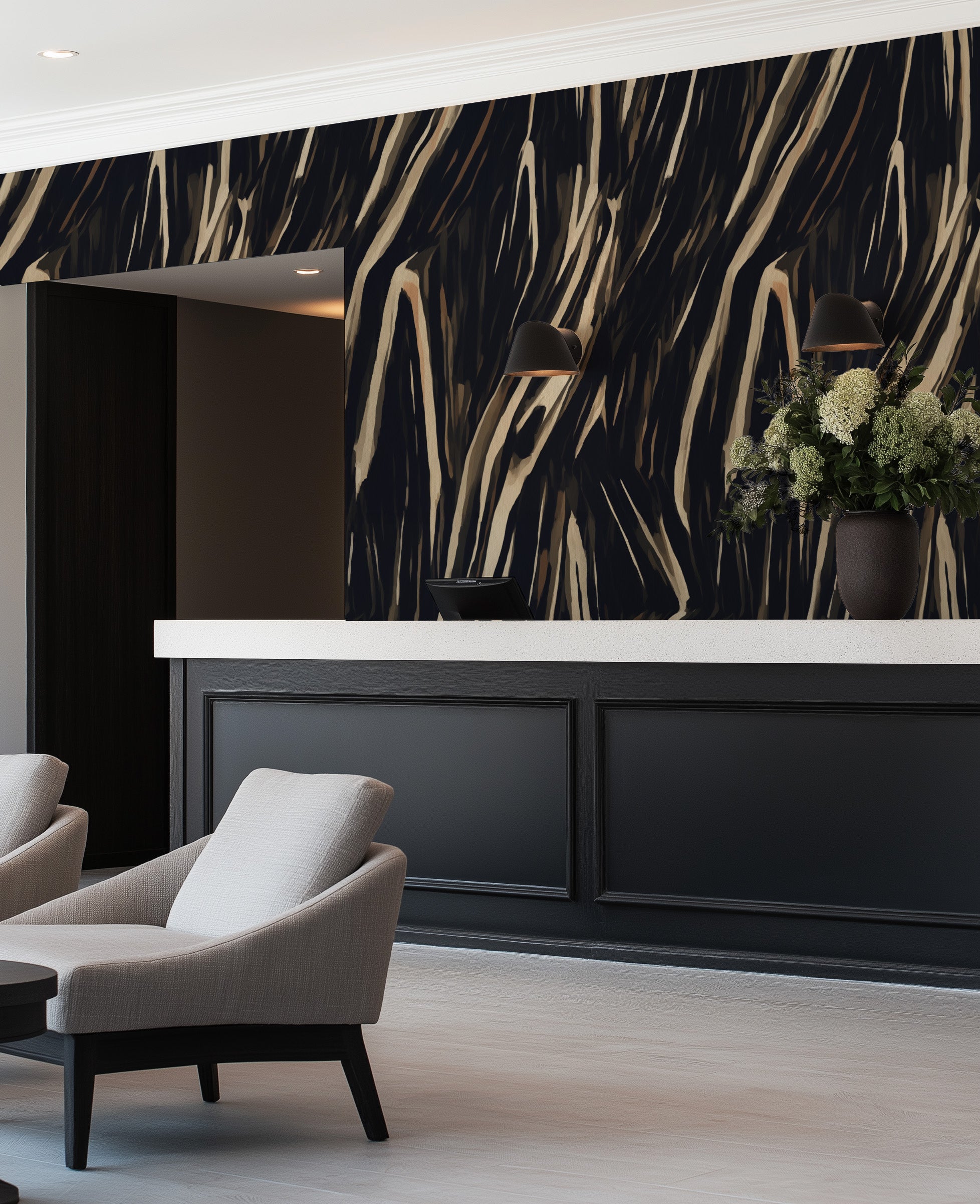 Wallpaper installation in a modern interior