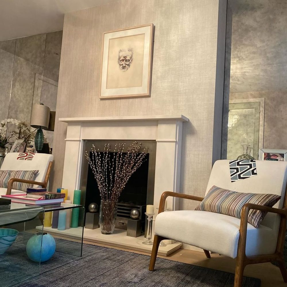 Pink botanical wallpaper feature wall